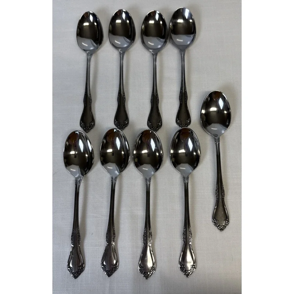 Wm A Rogers Deluxe Stainless Mansfield Amadeus Oneida LTD 9 Soup Dinner Spoons